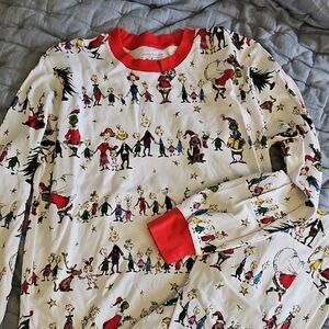 Pottery Barn Kids Whimsical Grinch Cotton Pajama Set - White and Red